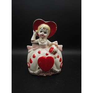 Vintage Ruben's Valentines Girl Planter Red & White Hearts